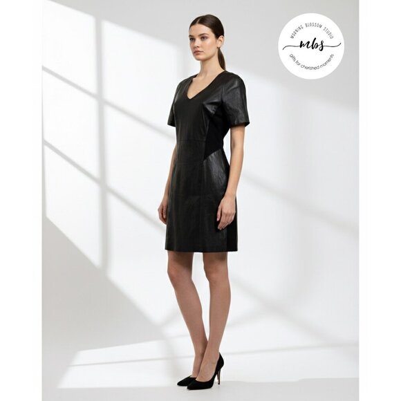 Theory Dresses & Skirts - Theory Serto Lambskin Leather Textile Sheath Mini‎ Dress Black Women 6